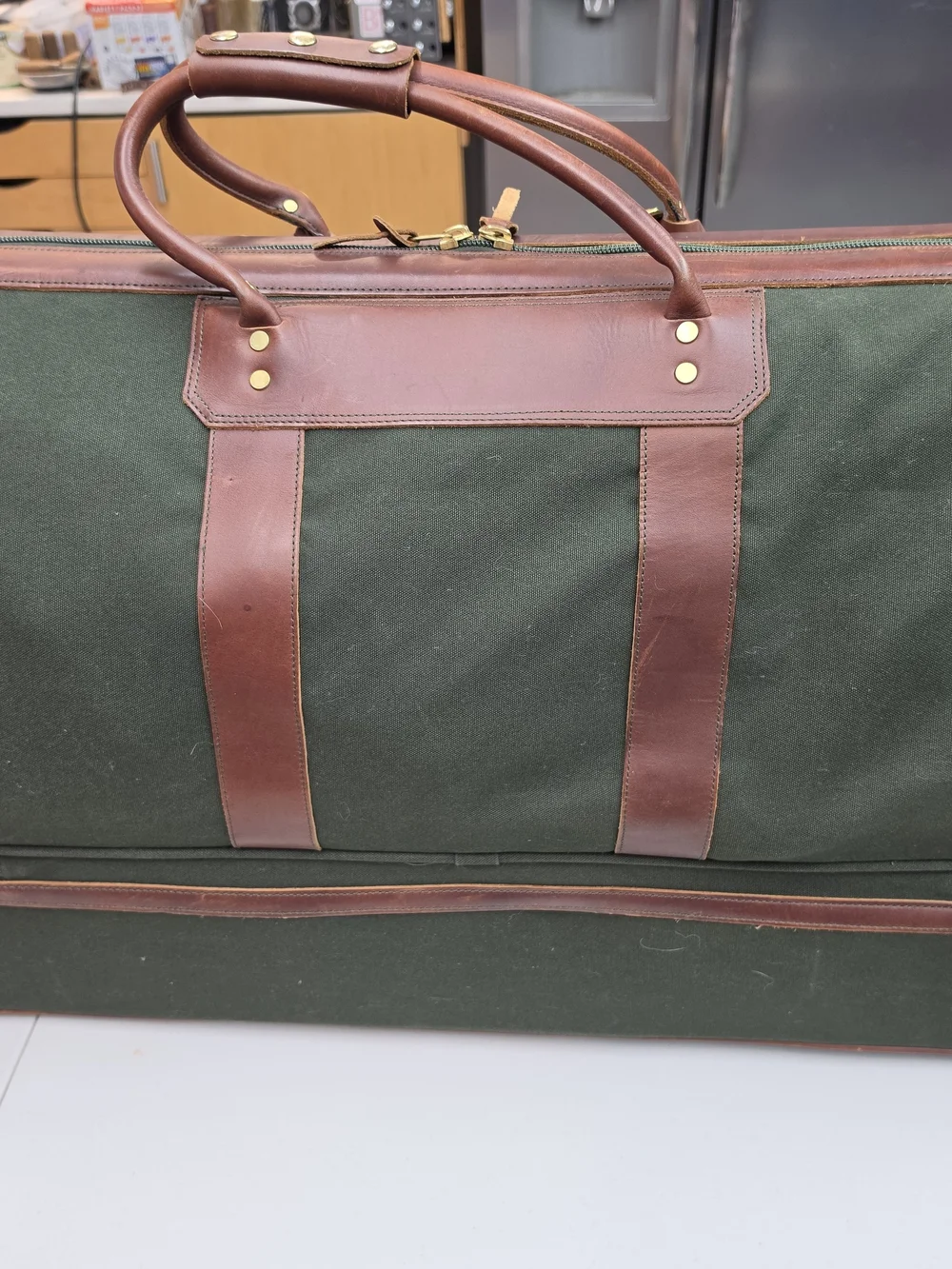 Orvis Battenkill Green Canvas & Brown Leather Travel Duffel Roller